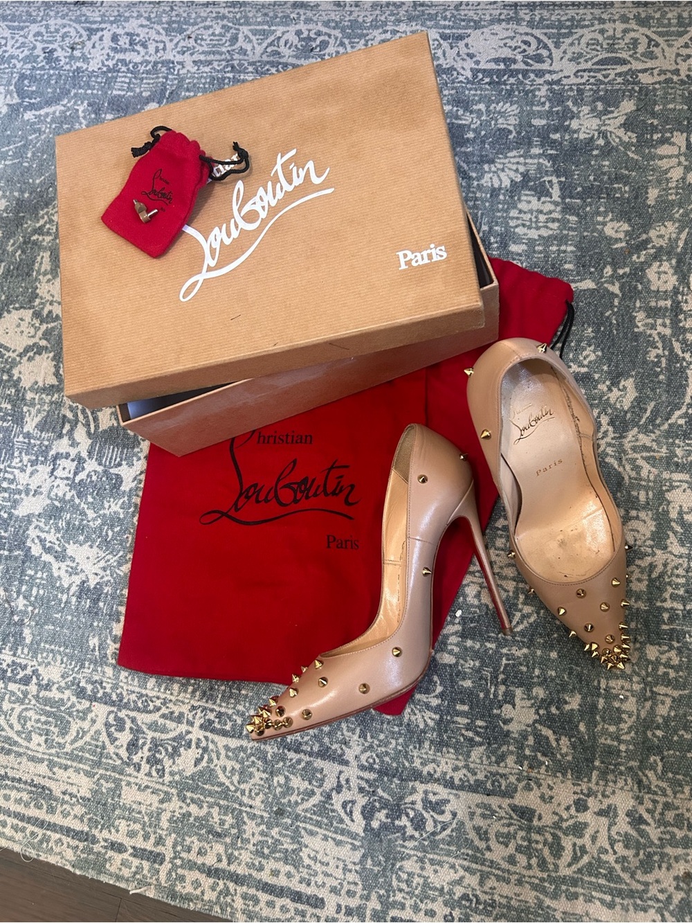 Christian Louboutin Nude Patent Leather Spike Pointed-Toe Pumps